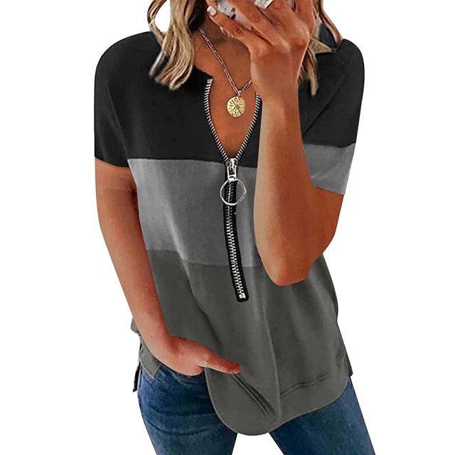 Puntoco - Camiseta de manga corta holgada con cuello en V para mujer, estilo informal, a la moda Puntoco Puntoco-1240
