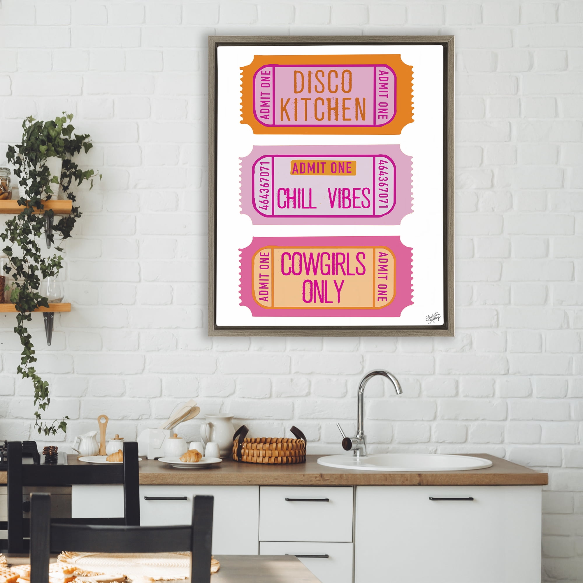 Stupell Industries Disco Cowgirl Ticket Phrases Brown Framed Floater Canvas Wall Art, design by Elizabeth Medley