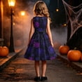 thumbnail image 6 of Girls' Halloween Zip Dress Spooky Tree Bat Print Sleeveless Round Neck Satin Bow Belt Flared Swing Skirt Kids Party Costume for Girls 4-14Y, Halloween Costumes for Girls Purple 5 Years, 6 of 9