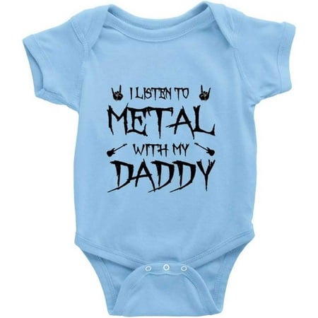 

I Listen to Heavy Metal with My Daddy Infant Rompers Short Sleeve Baby Bodysuit