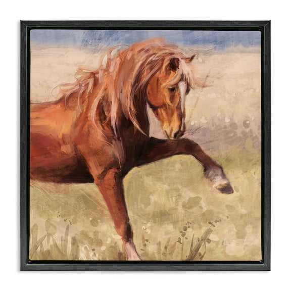 Stupell Industries The Red Stallion Portrait Animals & Insects Painting Black Floater Framed Canvas Art Print Wall Art, 18 x 18