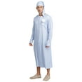 thumbnail image 2 of Kaerm Mens Nightwear Striped Sleep Robe with Hat Long Sleeve Long Robe Arabian Muslim Pajamas Set Type A M, 2 of 6