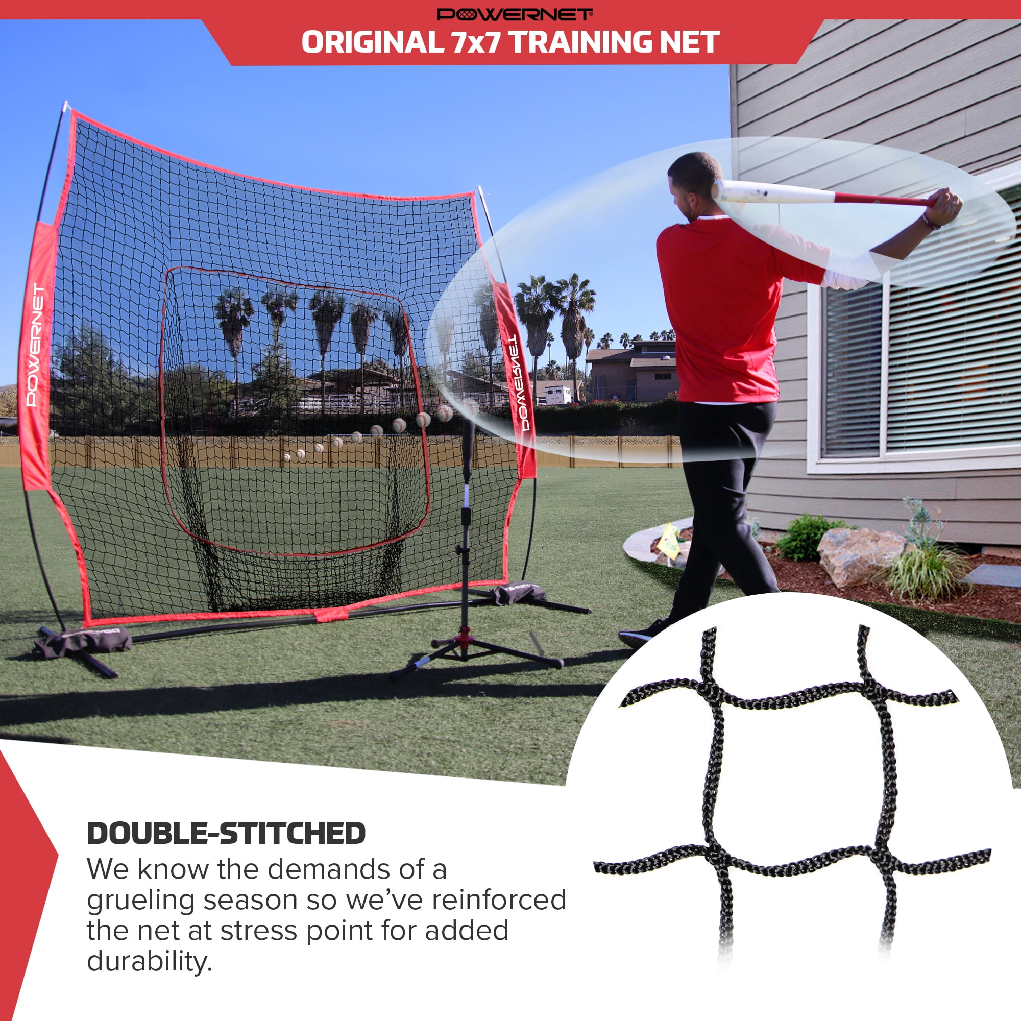 PowerNet Baseball and Softball Practice Net 7 x 7 with Bow Frame  Carry Bag by Jupiter Gear