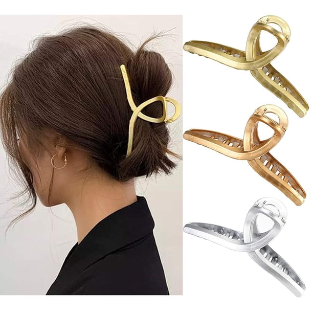 Pinzas para el pelo con forma de garra, pasadores, 3 piezas, pinzas antideslizantes para el pelo, pinzas para el pelo para mujeres y niñas, pinzas para la mandíbula, pasadores (plástico (oro+oro rosa+plata)) Ormromra WRJM-164