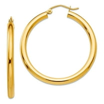 10k Yellow Gold Polished 3mm Lightweight Tube Hoop Earrings 35mm Long 3mm Thick Hoop Earring for Women