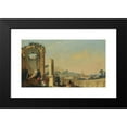 thumbnail image 2 of The Pseudo Battaglioli 18x12 Black Modern Framed Museum Art Print Titled - Elegant Figures Conversing Beneath Ruins, a Hill Town with a Tall Spire Beyond, 2 of 5