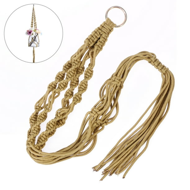 Delicado macramé colgante para plantas, para interior y exterior, arte de pared, cuerda de algodón para macetas redondas y cuadradas (marrón amarillento)