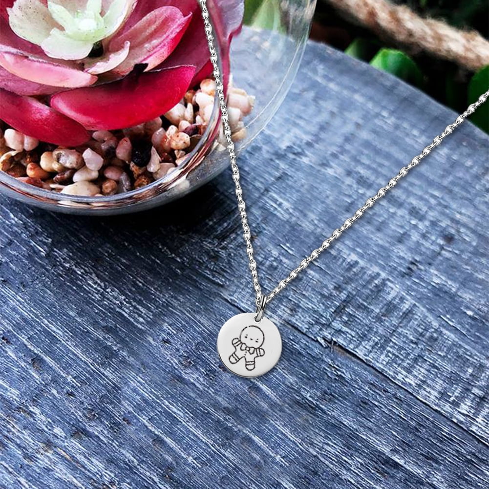 Anavia Round Christmas Gingerbread Man Stainless Steel Silver Disc 10mm Pendant Jewelry with Gift Box