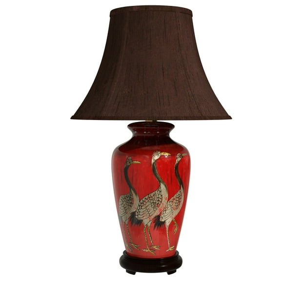 Oriental Furniture 26" Red Crowned Cranes Vase Lamp, decorative item