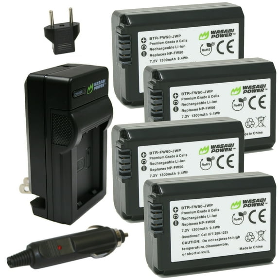 Wasabi Power Battery (4-Pack) and Charger for Sony NP-FW50