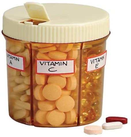 Vitanizer 6 Section Vitamin Dispenser and Organizer with Easy Turn Lid and Slef-Adhesive Labels