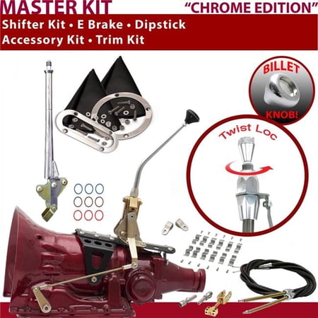 American Shifter AOD Shifter Kit Chrome 10 in. E Brake Cable Clamp Clevis Trim Kit Dipstick for EEF65
