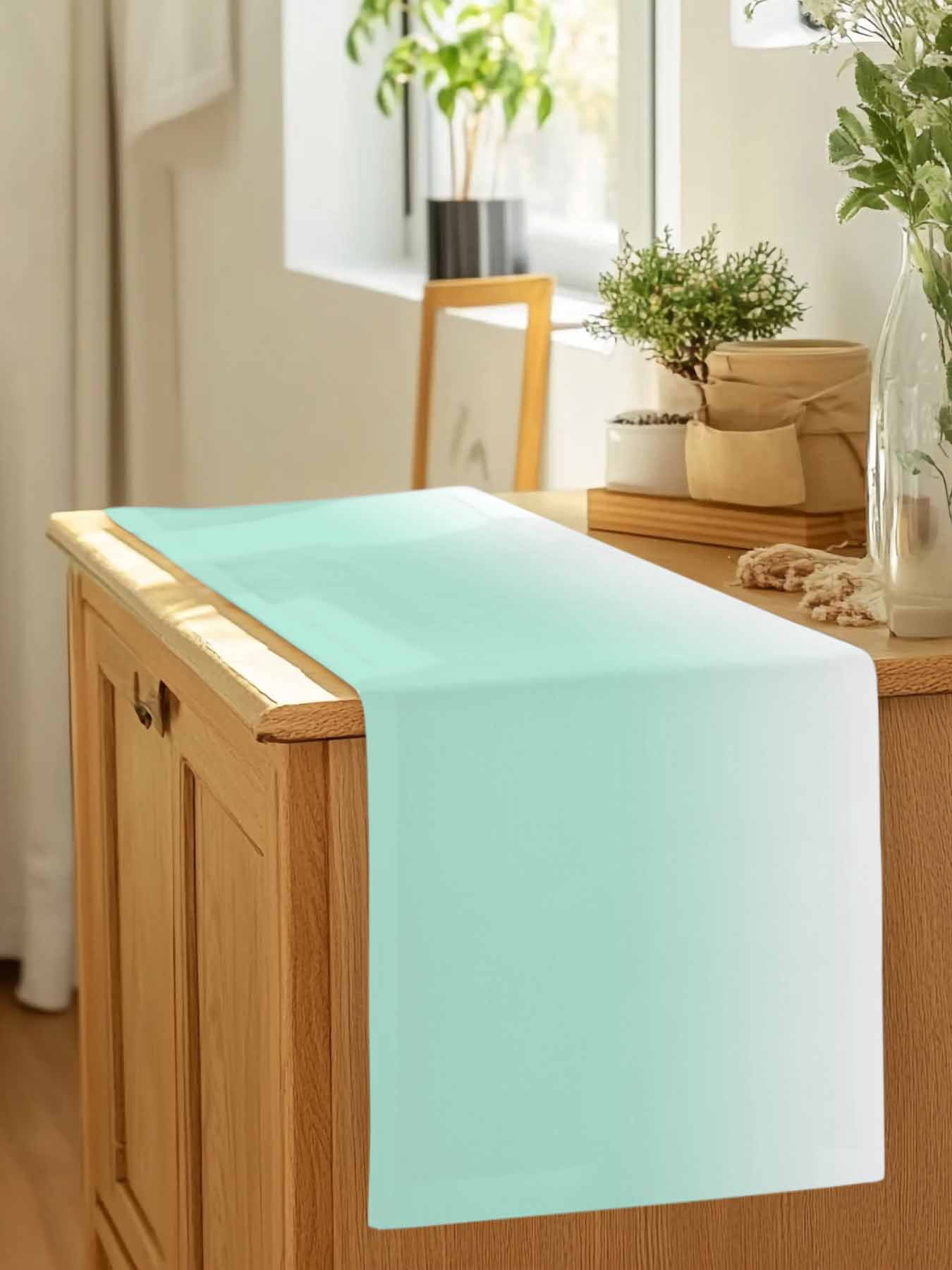 Green Gradient Art on White Table Runner 90 Inches Long, Summer Style Table Runners Tabletop Scarf Kitchen Dining Tables Decoration for Home Party Indoor Outdoor