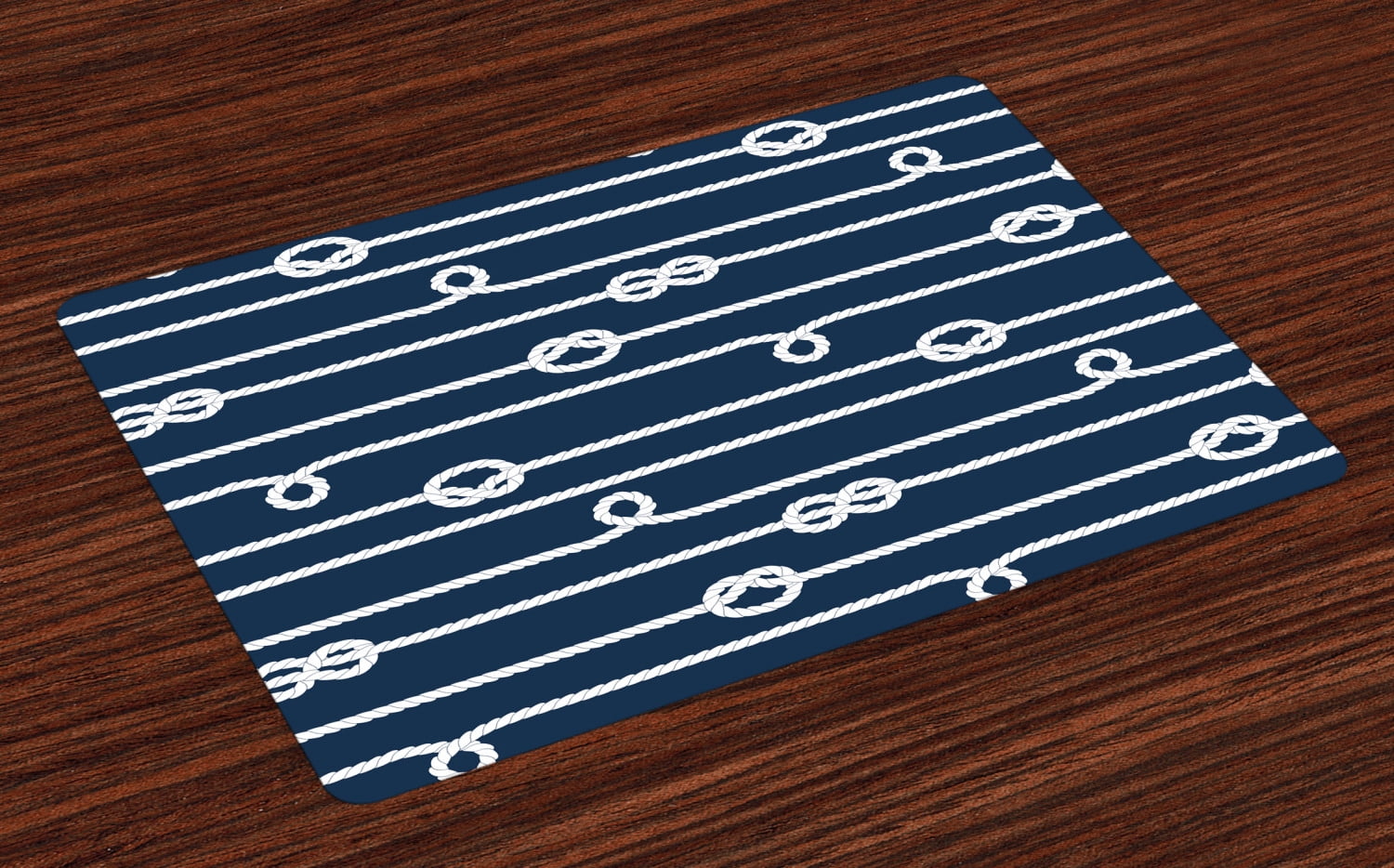Navy Blue Placemats Set of 4 Horizontal Marine Knots Ropes Figures
