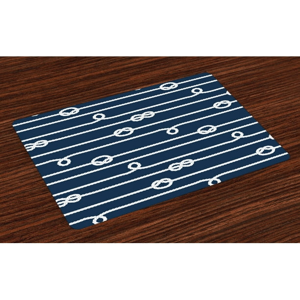 Navy Blue Placemats Set of 4 Horizontal Marine Knots Ropes Figures