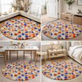 thumbnail image 4 of Round Rugs 3Ft, Modern Geometric Round Area Rug Washable Indoor Throw Carpet, Bohemia Marble Checkered Abstract Small Non Slip Circle Rug for Bedroom Living Room Home Decor Aesthetic, 4 of 8