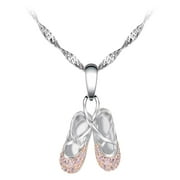 Sterling Silver Ballet Slippers Shoes Necklace for Women Girls，Pink