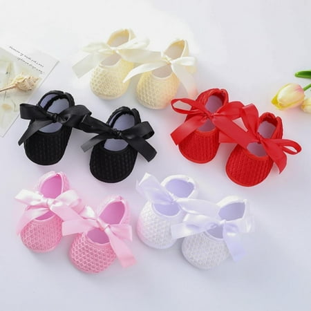 

Toddler Infant First Walkers with Hair Band 0-12M Newborn Baby Non-Slip Soft Sole Cute Bowknot Princess Wedding Baptism Shoes