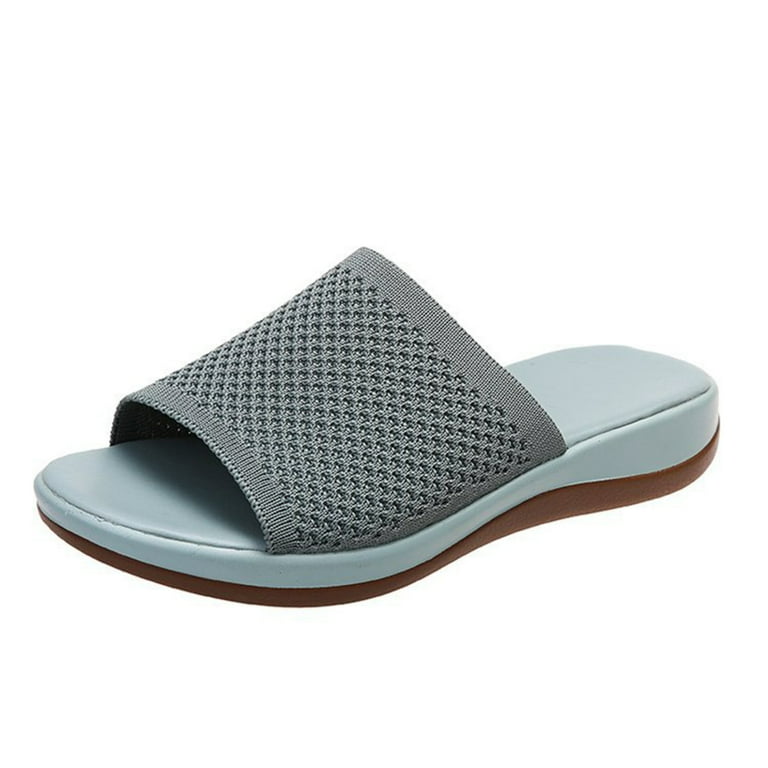 Womens Slip On Flat Sandals Comfortable PU Memory Foam Flat Sandals for Daily Wear Shopping 36 Pink