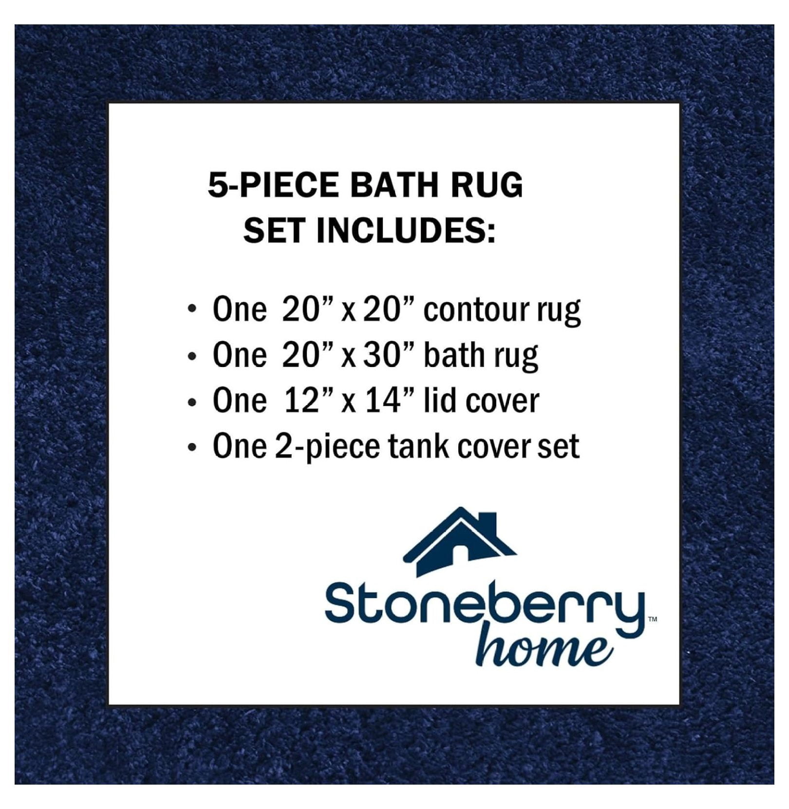 Plush 5-Piece Bath Rug Set, Soft, Non-Slip Bathroom Rugs, Absorbent and Quick-Drying Bath Mat, Lid Cover, & Covers, Dark Sea