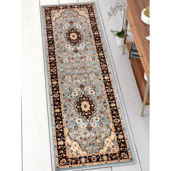 Noble Medallion Red Green Ivory Light Blue Black Persian Floral Oriental Formal Traditional Area Rug Shed Free Modern Contemporary Transitional Soft Living Dining Room Rug