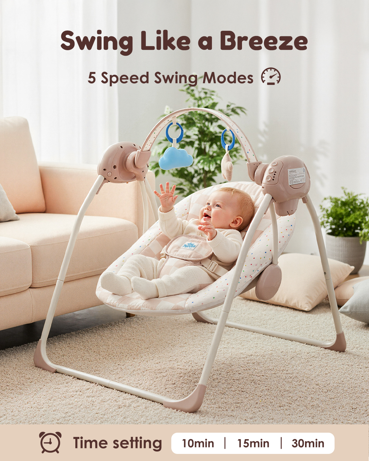 Tiny Marvels Baby Swing for Infants, Portable with 5 Speeds photo 7