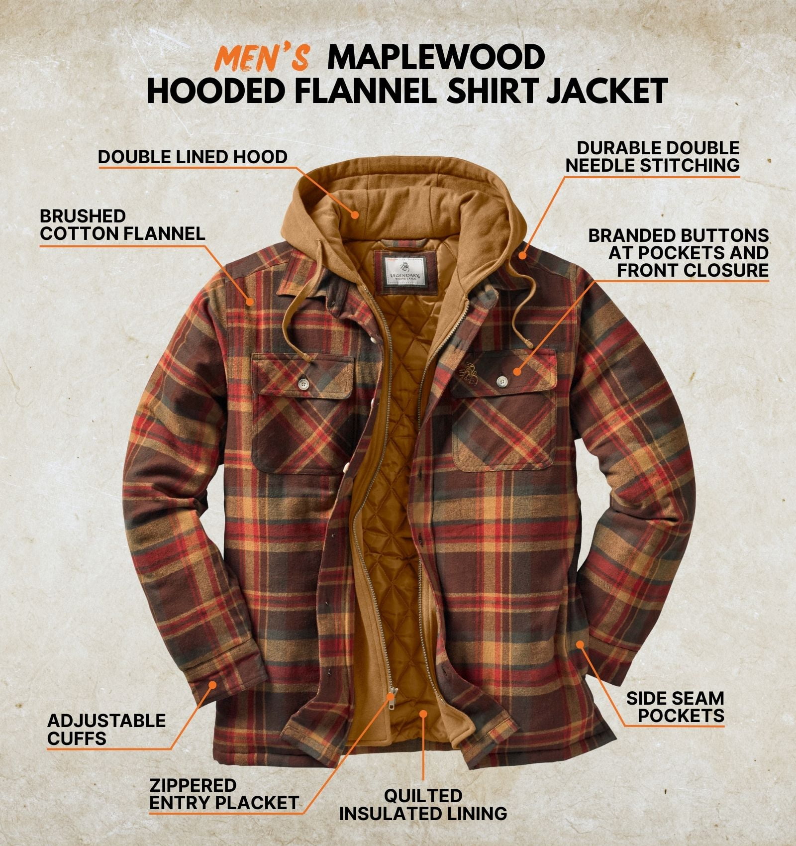 Legendary Whitetails Men's Maplewood Hooded Shirt Jacket - Walmart.com