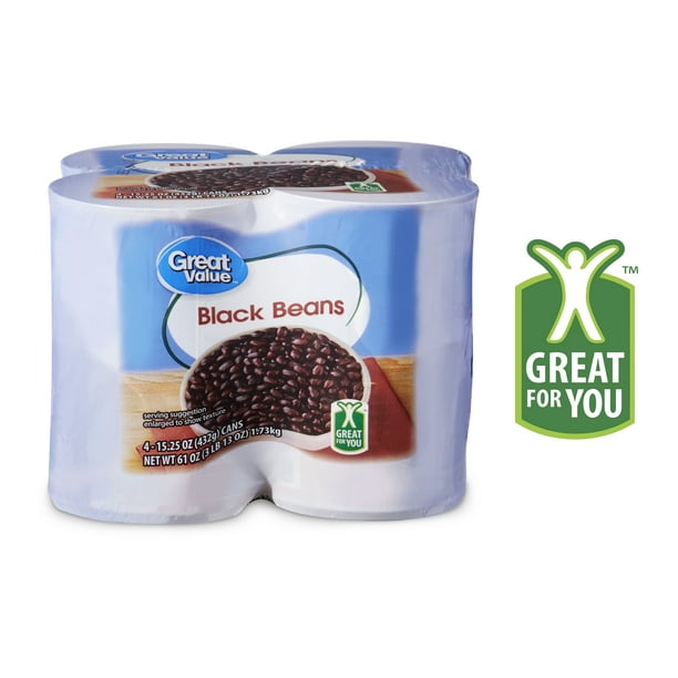 (2 Pack) Great Value Black Beans, 15.25 oz, 4 count