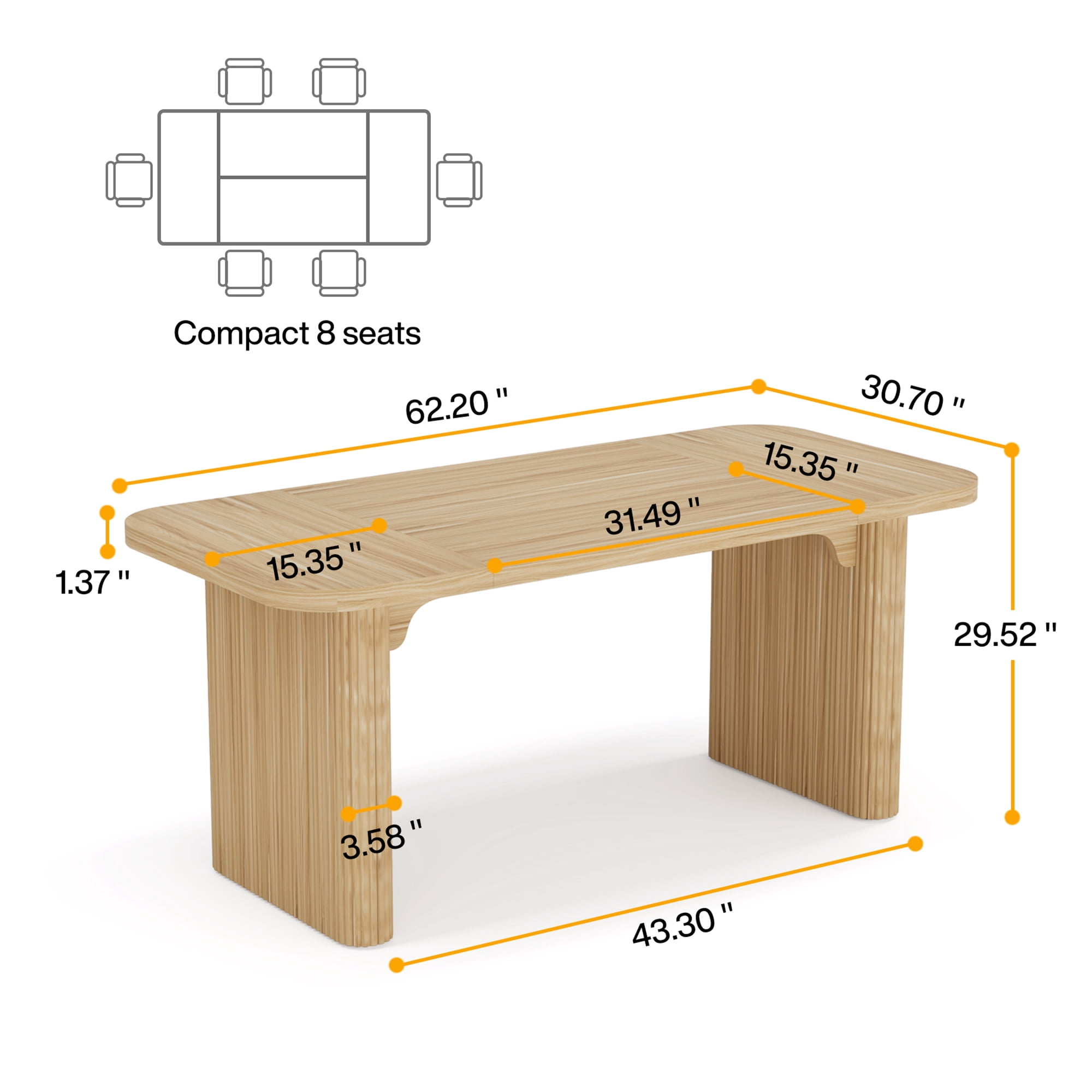 MAYEERTY 62 Inch Rectangular Dining Table, Simple Kitchen Dinner Table with Engineered Wood Column Legs for 4 to 6 People