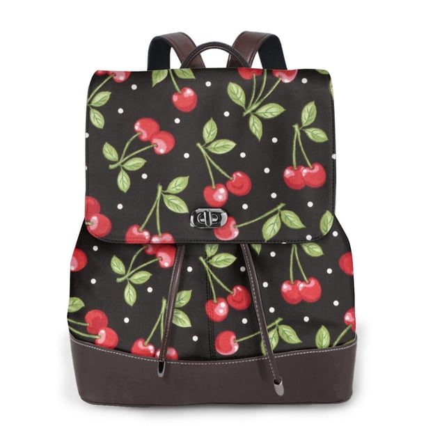 Disketp Sweet Red Cherry Mochila de Cuero para Mujer, Bolso de Espalda Antirrobo con Estilo para Viaje, Trabajo y Uso Diario