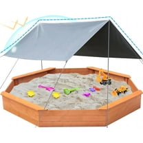 Large Sandbox 85"x 77"x 9" Kids Sand Box with Lid Covered Sand Pit, Outdoor Wooden Playset Gift for Backyard Garden Easy Assembly
