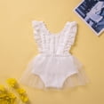 thumbnail image 2 of Kids Summer Girls Rompers Solid Color Spring Flying Sleeves Mesh Romper Dress White Soft New Born Clothes 6-12M, 2 of 7