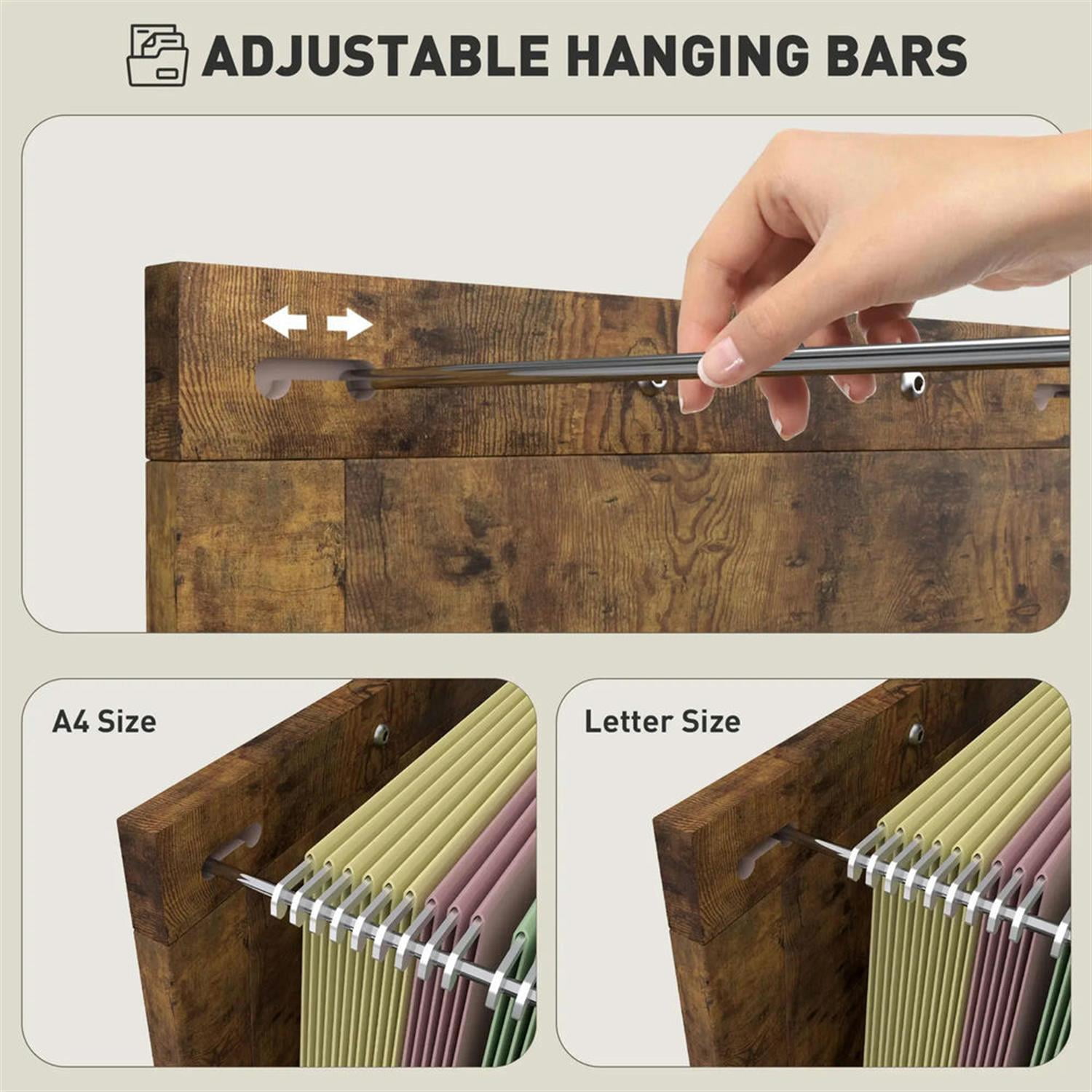 Demi Bonn Modern 3-Drawer Filing Cabinet for Letter, A4 and Legal Size, Home Office, Rustic Farmhouse Vertical File Cabinet, Brown