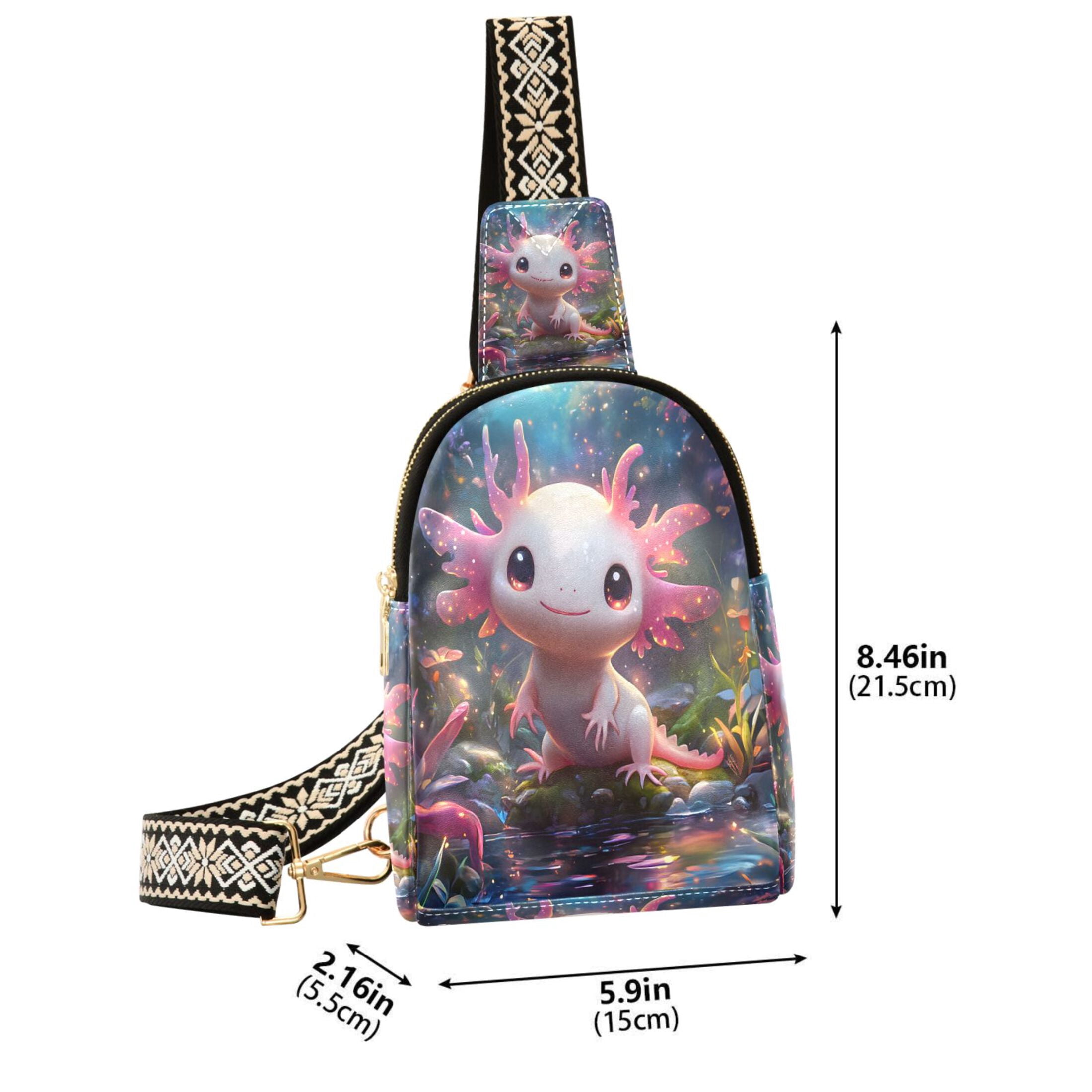 ALAZA Axolotl at Forest Sling Bag for Women Men Waterproof Crossbody Chest Bags