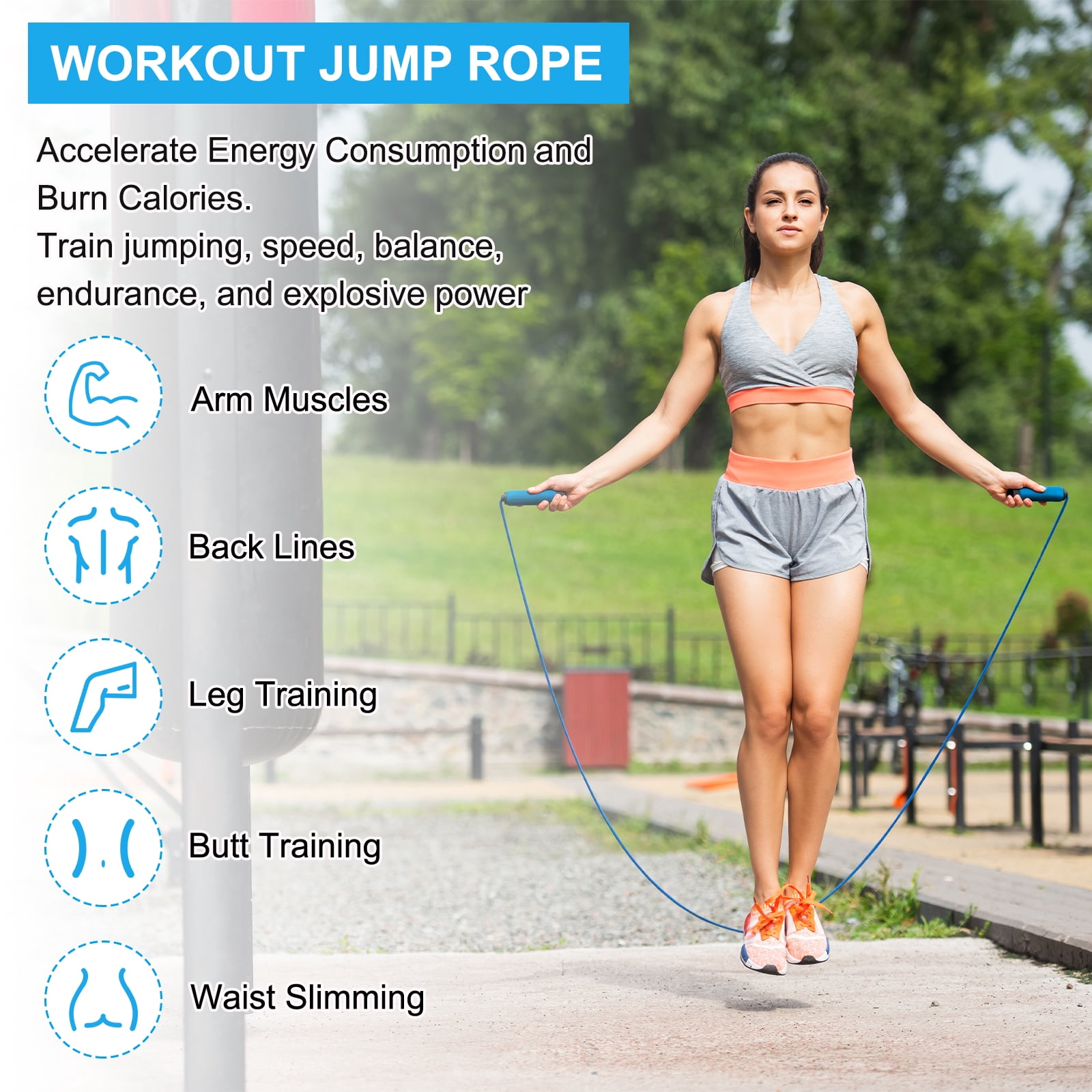 Uxcell Weighted Jump Rope 0.9LB Workout Speed Skipping Rope 9mm Fabric Cotton & 9mm Solid Rope Gray