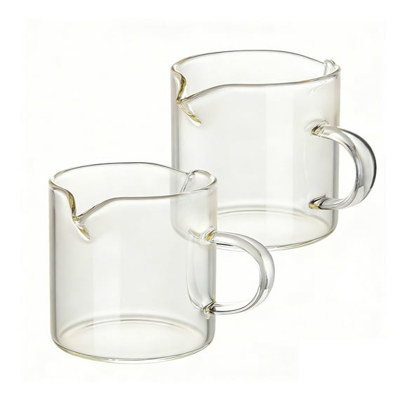 Qiweii 4 Ounce Espresso Glass Cup Set 2 Piece,Clear Handle Coffee Milk Cup for Espresso Machine and Home Bar Use