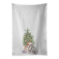 Carolines Treasures CK8215WTKT 28 x 19 in. Unisex English Bulldog Puppy No.2 Christmas Presents & Tree White Dish Towels Kitchen Towel - Set of 2
