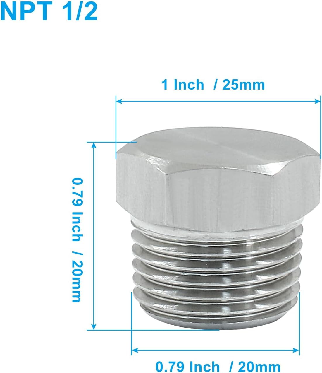 MKEUDQ-4 Pcs 1/2 Npt Plug Male Threaded Plug, Hex Head Plug Stainless Steel Plugs, Garden Hose Plug Oil Drain Plug Pipe Plug for Air Compressor