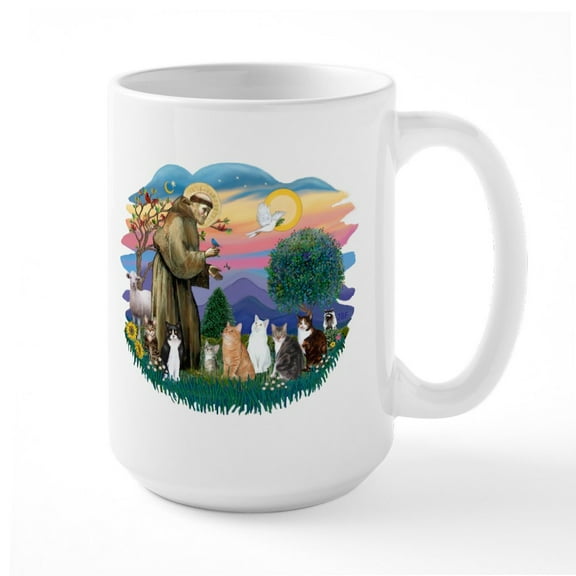 CafePress - St Francis (Ff) 7 Cats Large Mug - 15 oz Ceramic Large White Novelty Mug