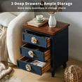 thumbnail image 4 of Yardi Yarda Vintage Farmhouse End Table with Floral Knobs, 19" Rustic Nightstand with 3 Drawers Gourd Legs, Bedside Table for Indoor, Blue, 4 of 9