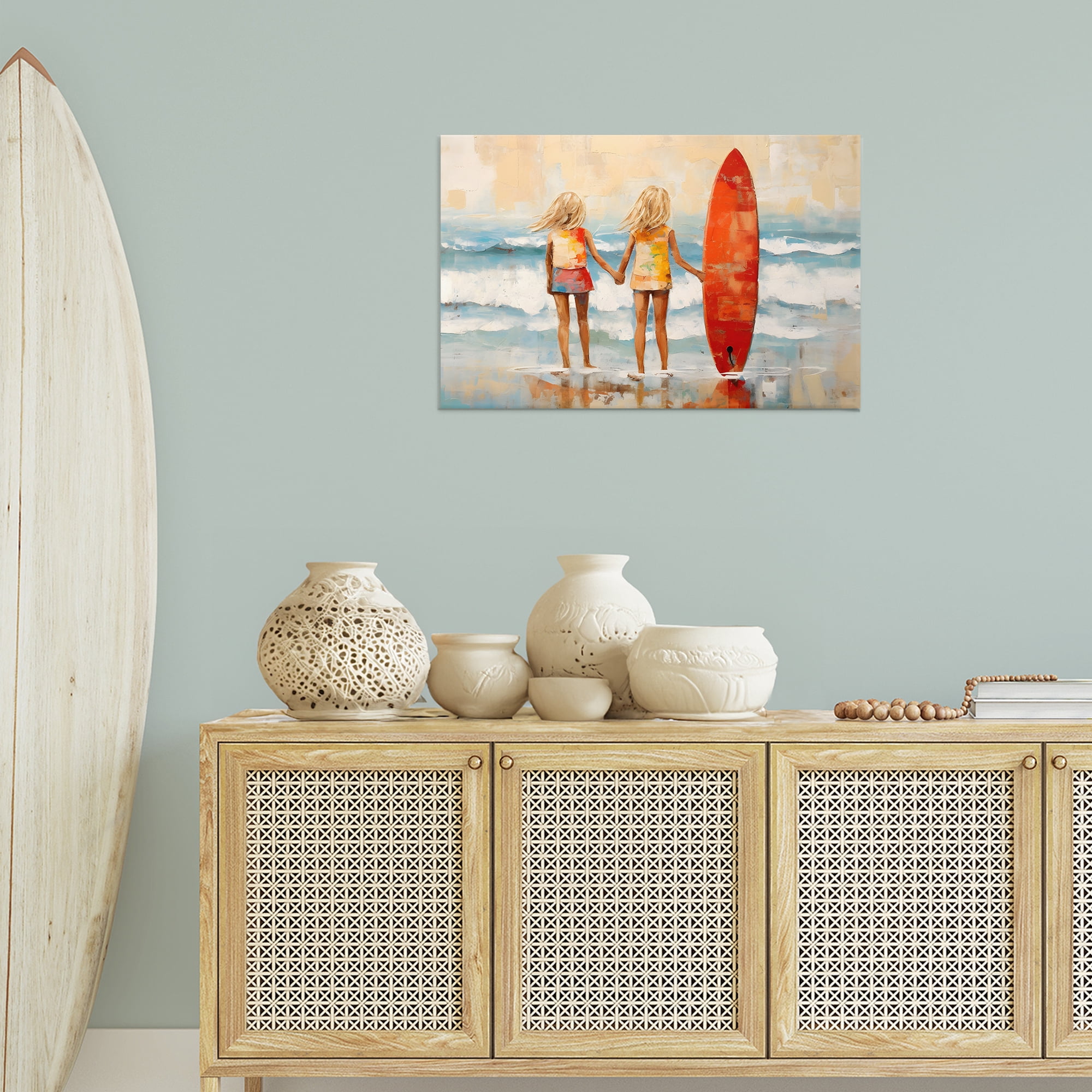 Stupell Industries Kids & Beach Surfboard People Painting Wrapped Canvas Art Print Wall Art, 30 x 20