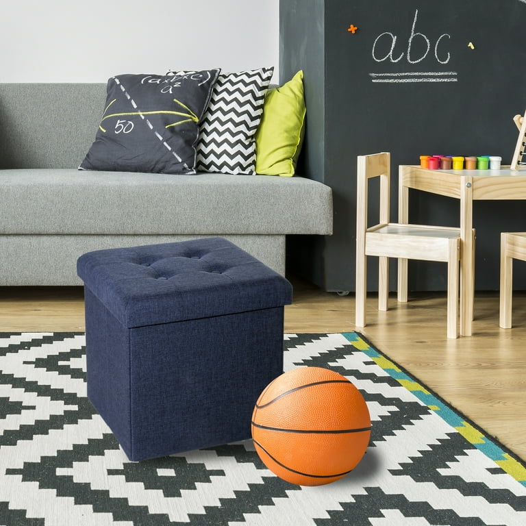 Seville Classics Foldable Tufted Storage Cube Ottoman Midnight
