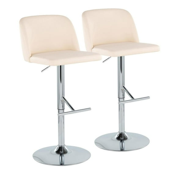 LumiSource Cream PU, Chrome Metal Toriano Adjustable Barstool - Set of 2