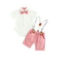 thumbnail image 2 of Musuos Baby Boy Gentleman Suit, 0-3 Years Long Sleeve Lapel Neck Button Romper Shirt with Suspender Pants Spring Summer Outfit, 2 of 10