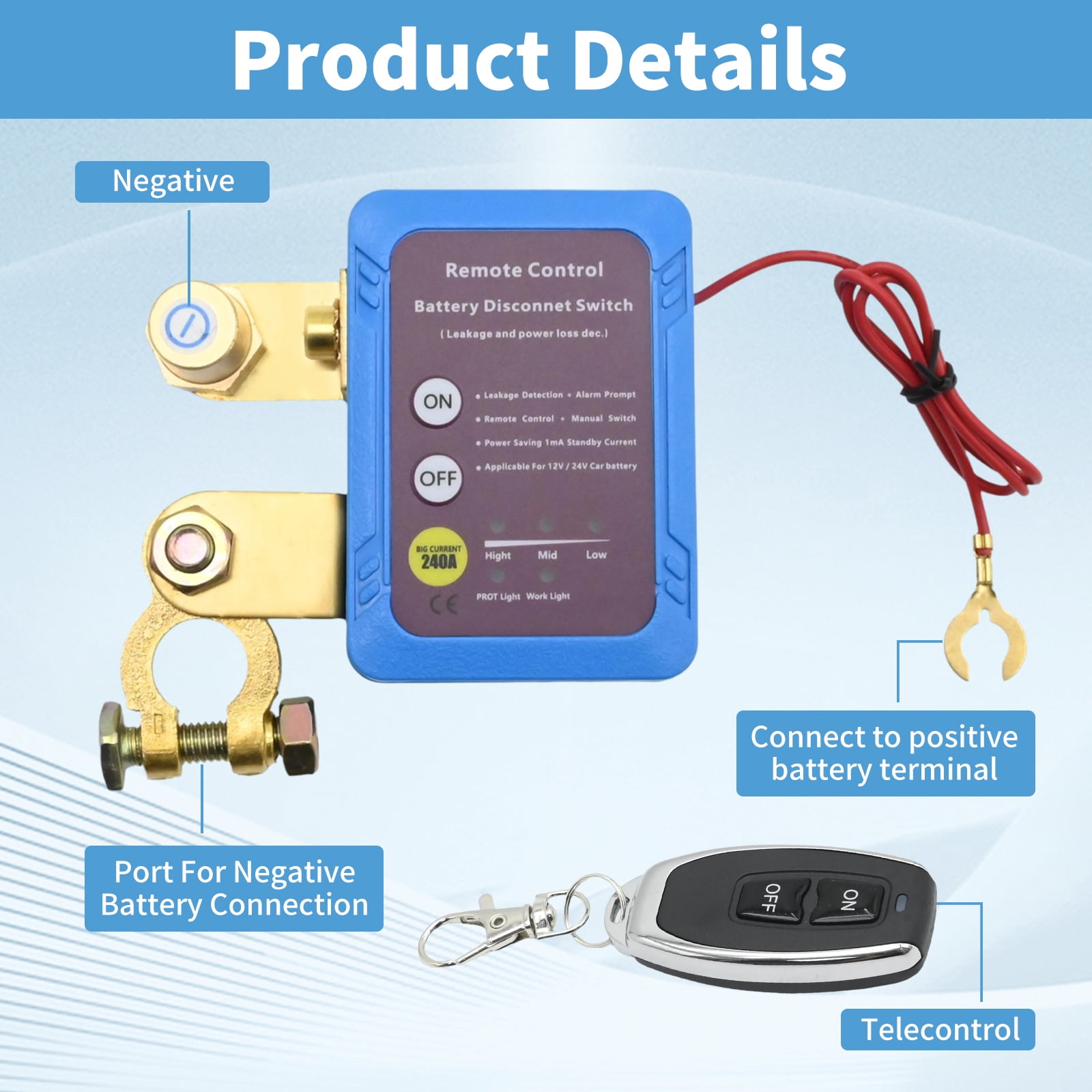 Anxingo 12V 240A Remote Battery Disconnect Switch, Anti Theft Car Kill Switch with Wireless Remote Control, Automatic Cut Off for Auto RV Truck Marine Boat