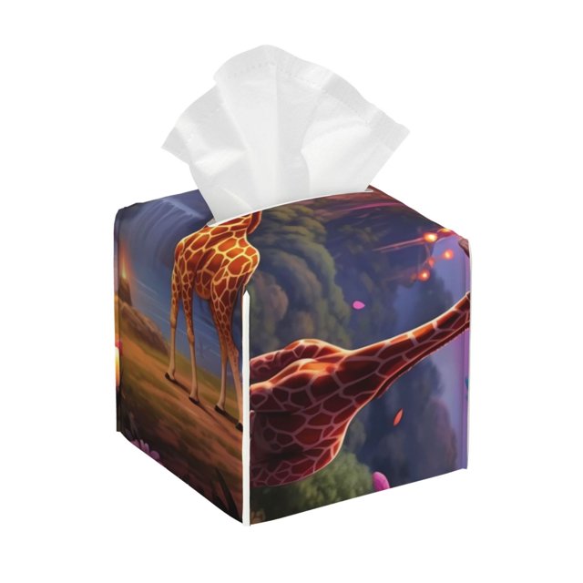 Fotbe Lantern Giraffes Magical Forest Porta Pañuelos Decorativo de Cuero, Caja Cuadrada Moderna para Pañuelos Faciales, Organizador y Dispensador 5x5x5''