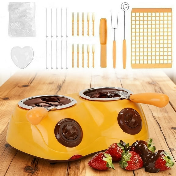 Double Compartment Chocolate Melting Pot with Temperature Control,Chocolate Melting Pot Kit with Molds and Fork,Mini Fondue Warmer for Candy & Dip Making,Includes 9 Molds & Tools, Home Dessert Kit