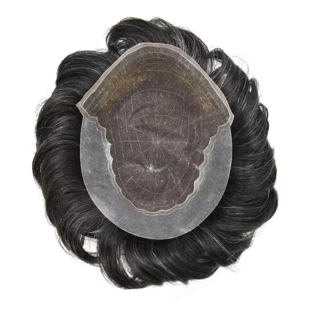 Mens Hairpiece Lyrical Hair Toupee for Men French Lace with PU Men's Toupee Black Brown Blonde Gray 7X10 #1B10