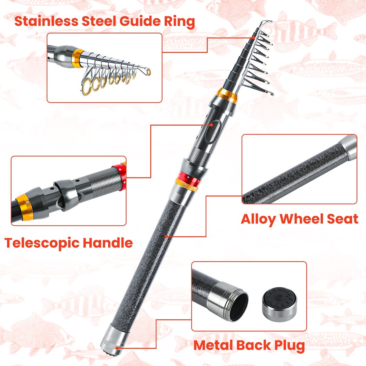 Spinning Fishing Rod Carbon Fiber Telescopic Pole 1.8M-3.6M Fresh Saltwater Rod