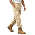 thumbnail image 2 of Jovrlynd Cargo Pants for Men Button Elastic Waist Straight Leg Stretch Work Pants with Pockets Khaki L, 2 of 9